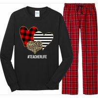 Leopard Red Plaid Striped Hearts Teacher Life Valentines Day Long Sleeve Pajama Set