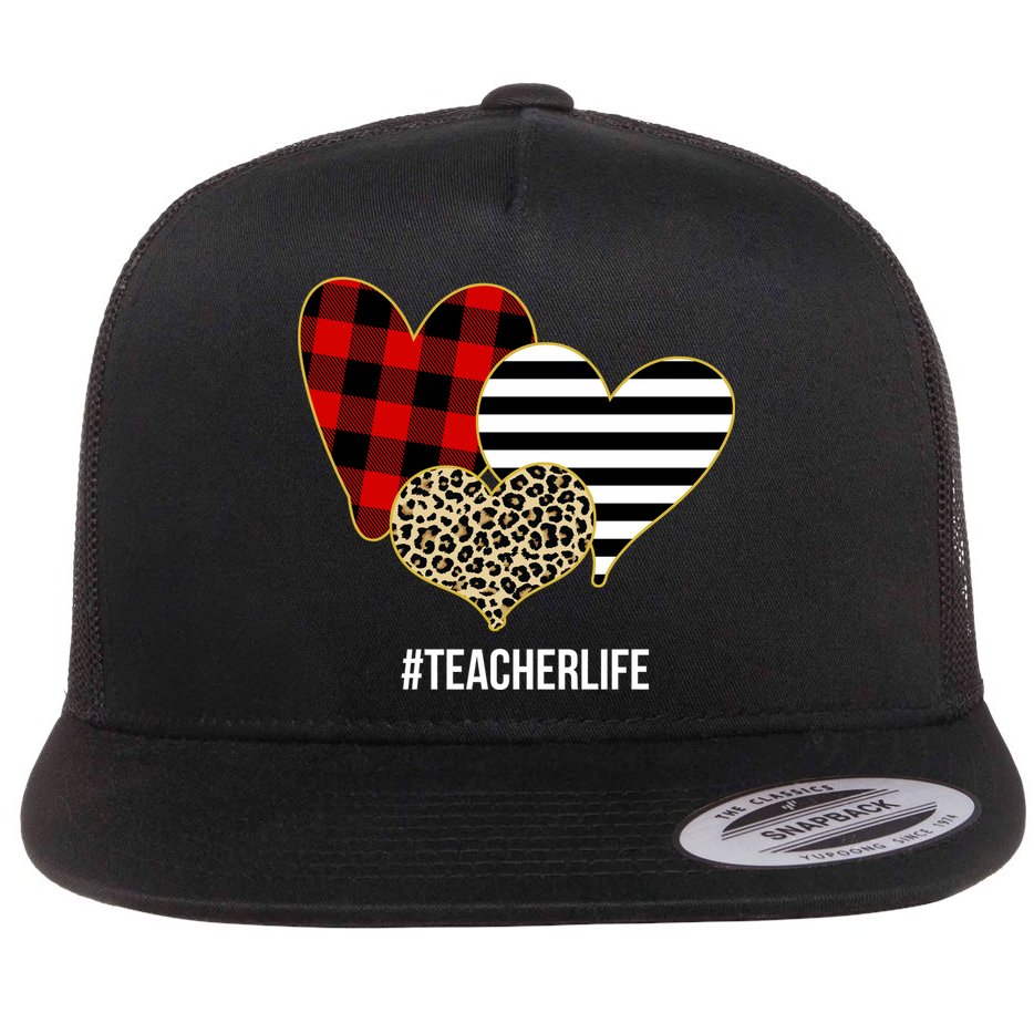 Leopard Red Plaid Striped Hearts Teacher Life Valentines Day Flat Bill Trucker Hat