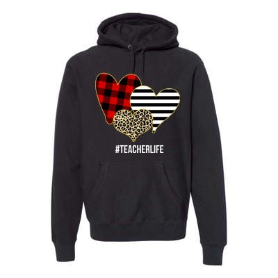 Leopard Red Plaid Striped Hearts Teacher Life Valentines Day Premium Hoodie