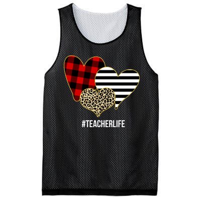 Leopard Red Plaid Striped Hearts Teacher Life Valentines Day Mesh Reversible Basketball Jersey Tank