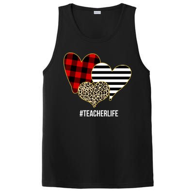 Leopard Red Plaid Striped Hearts Teacher Life Valentines Day PosiCharge Competitor Tank