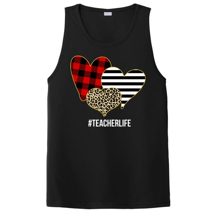 Leopard Red Plaid Striped Hearts Teacher Life Valentines Day PosiCharge Competitor Tank