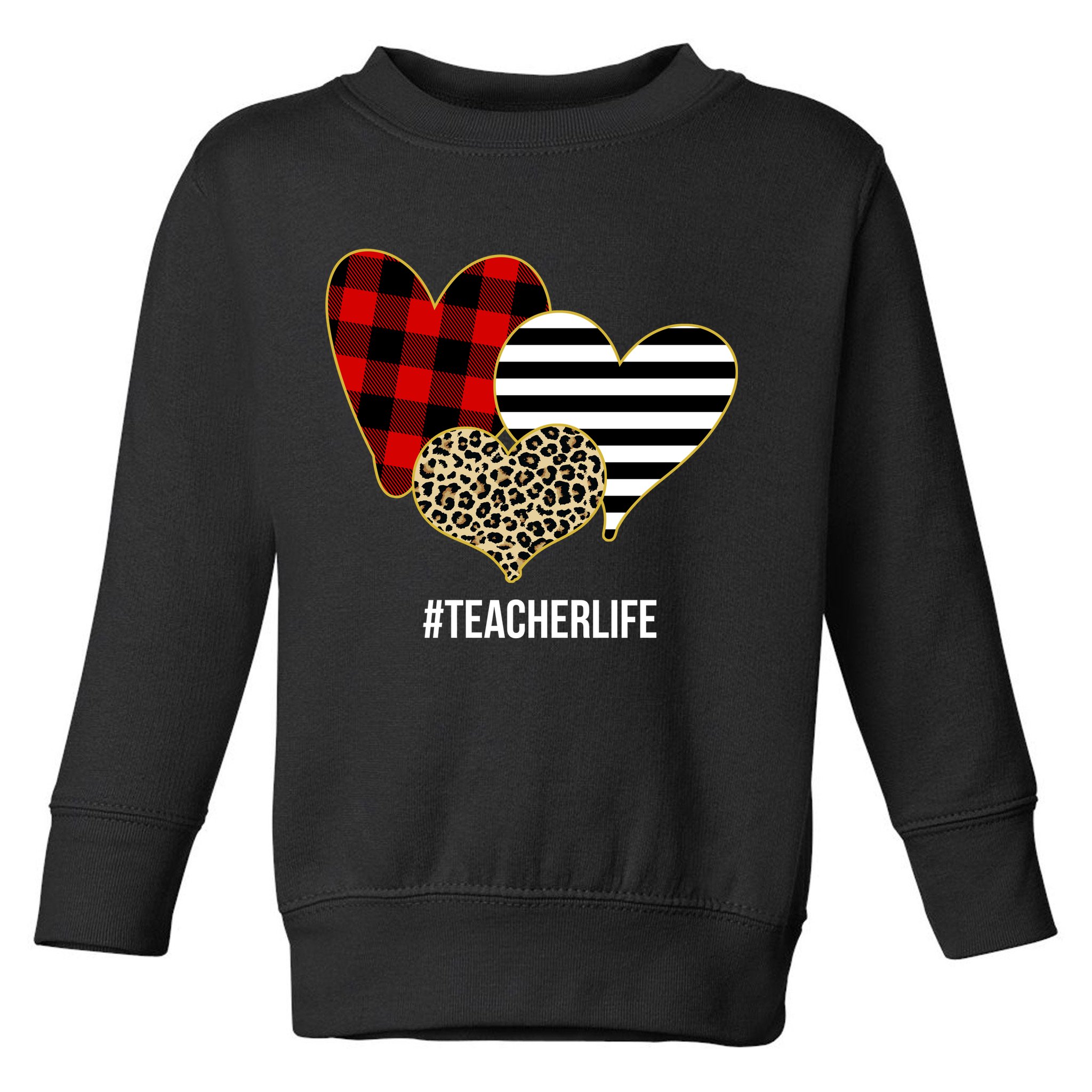 Leopard Red Plaid Striped Hearts Teacher Life Valentines Day Toddler Sweatshirt
