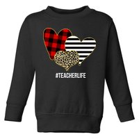 Leopard Red Plaid Striped Hearts Teacher Life Valentines Day Toddler Sweatshirt