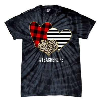 Leopard Red Plaid Striped Hearts Teacher Life Valentines Day Tie-Dye T-Shirt