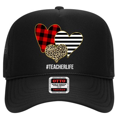 Leopard Red Plaid Striped Hearts Teacher Life Valentines Day Trucker Hat