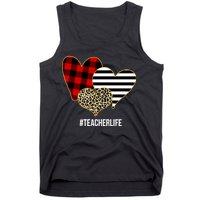 Leopard Red Plaid Striped Hearts Teacher Life Valentines Day Tank Top