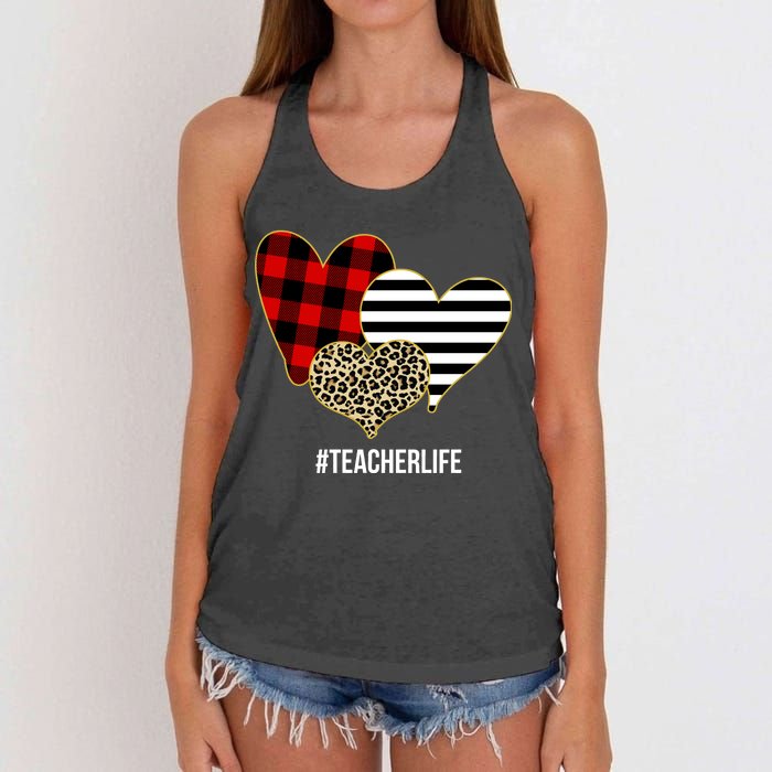 Leopard Red Plaid Striped Hearts Teacher Life Valentines Day Women's Knotted Racerback Tank