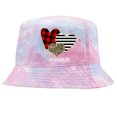 Leopard Red Plaid Striped Hearts Teacher Life Valentines Day Tie-Dyed Bucket Hat