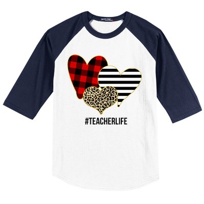 Leopard Red Plaid Striped Hearts Teacher Life Valentines Day Baseball Sleeve Shirt