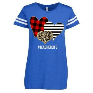 Leopard Red Plaid Striped Hearts Teacher Life Valentines Day Enza Ladies Jersey Football T-Shirt