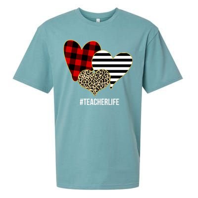 Leopard Red Plaid Striped Hearts Teacher Life Valentines Day Sueded Cloud Jersey T-Shirt