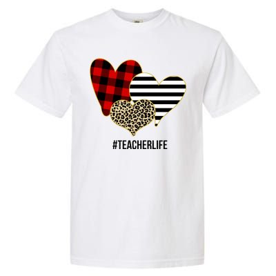 Leopard Red Plaid Striped Hearts Teacher Life Valentines Day Garment-Dyed Heavyweight T-Shirt