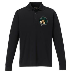 Leopard Shamrocks Clover Performance Long Sleeve Polo