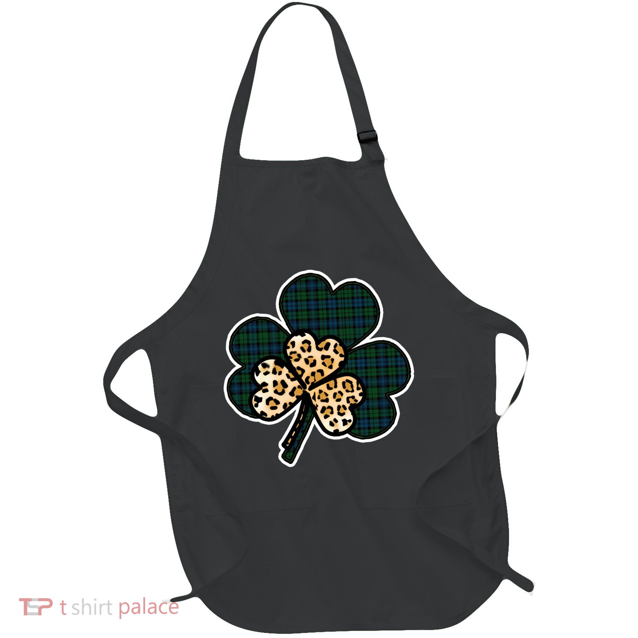 Leopard Shamrocks Clover Full-Length Apron With Pockets