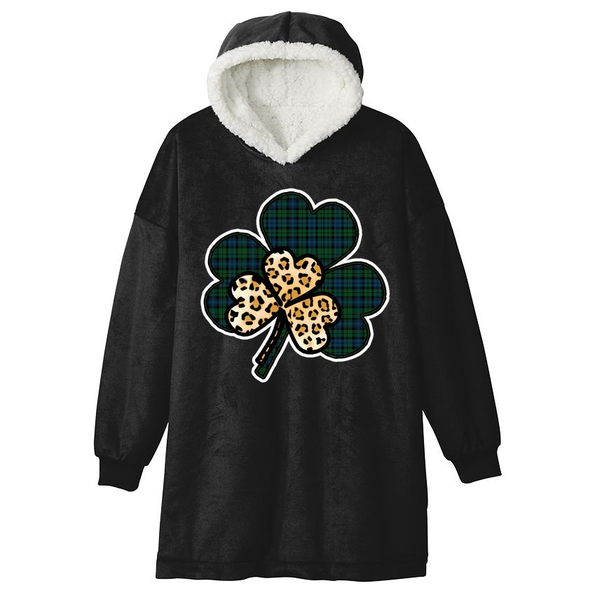Leopard Shamrocks Clover Hooded Wearable Blanket