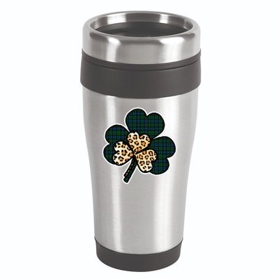 Leopard Shamrocks Clover 16oz Travel Tumbler