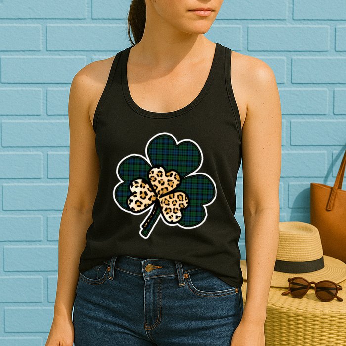 Leopard Shamrocks Clover Womens Tank Top