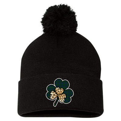 Leopard Shamrocks Clover Pom Pom 12in Knit Beanie