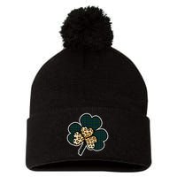 Leopard Shamrocks Clover Pom Pom 12in Knit Beanie