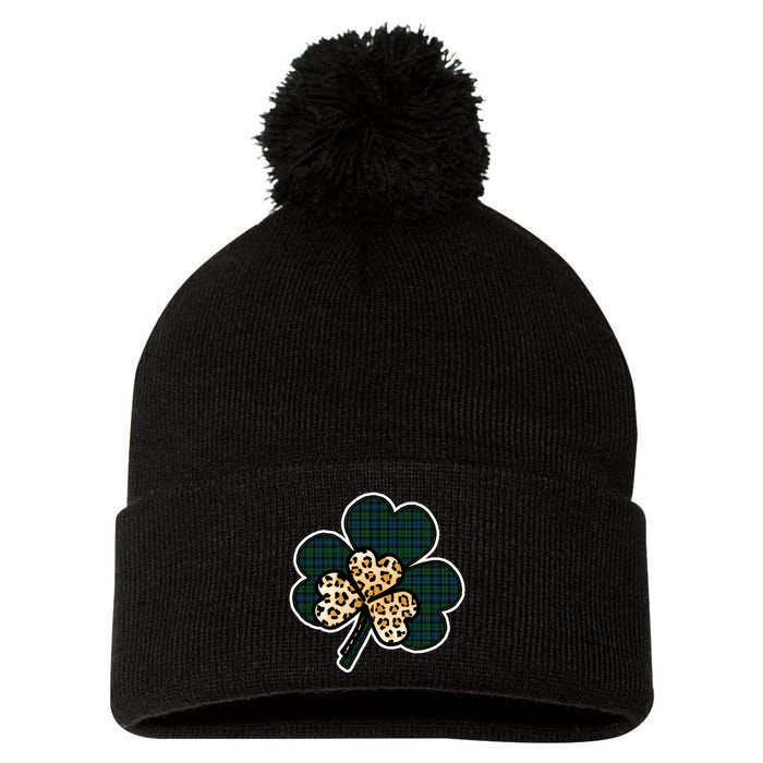 Leopard Shamrocks Clover Pom Pom 12in Knit Beanie