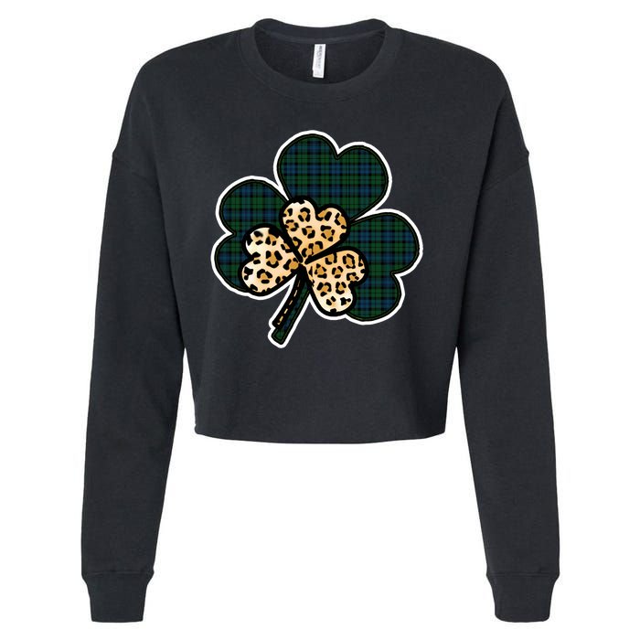 Leopard Shamrocks Clover Cropped Pullover Crew