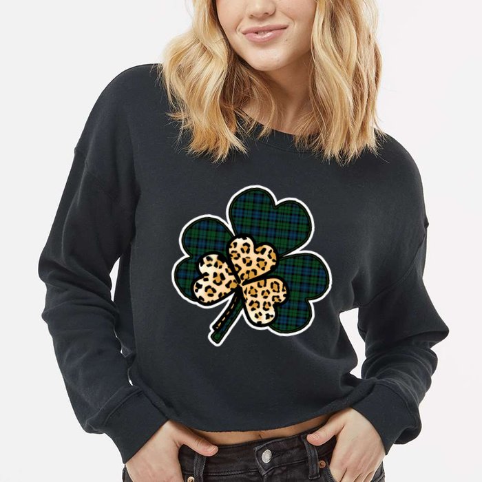 Leopard Shamrocks Clover Cropped Pullover Crew