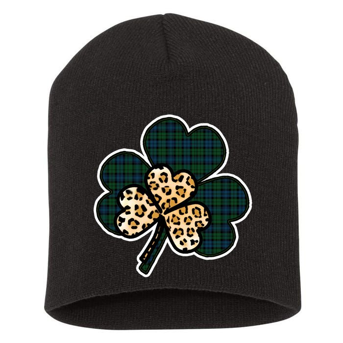 Leopard Shamrocks Clover Short Acrylic Beanie