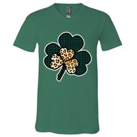 Leopard Shamrocks Clover V-Neck T-Shirt