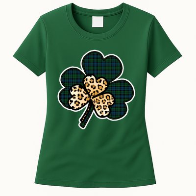 Leopard Shamrocks Clover Womens T-Shirt