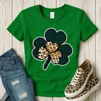 Leopard Shamrocks Clover Womens T-Shirt