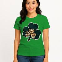 Leopard Shamrocks Clover Womens T-Shirt