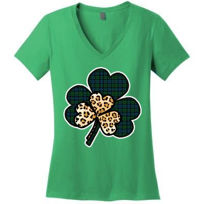 Leopard Shamrocks Clover Women's V-Neck T-Shirt