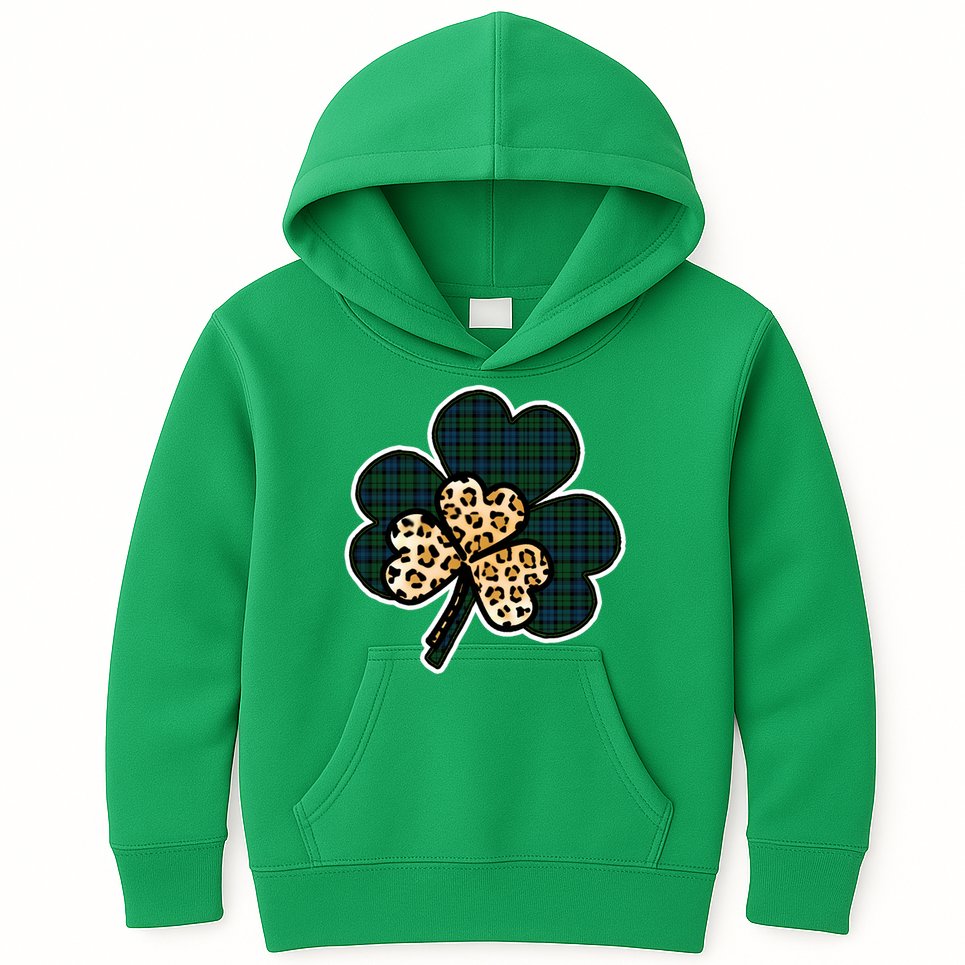 Leopard Shamrocks Clover Kids Hoodie