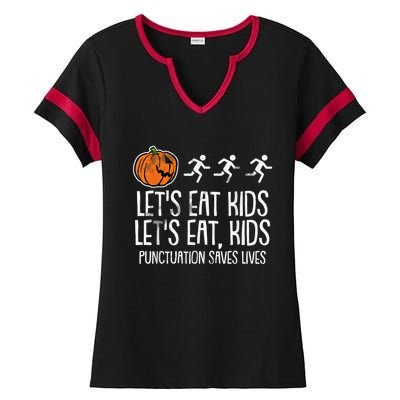 Lets Eat Punctuation Saves Lives Lazy Halloween Costume Ladies Halftime Notch Neck Tee