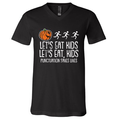 Lets Eat Punctuation Saves Lives Lazy Halloween Costume V-Neck T-Shirt