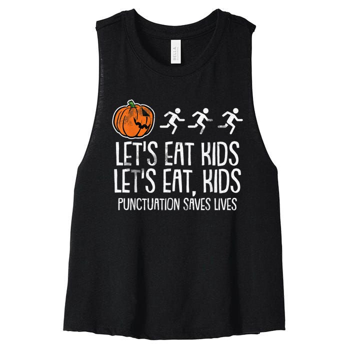 Lets Eat Punctuation Saves Lives Lazy Halloween Costume Women's Racerback Cropped Tank