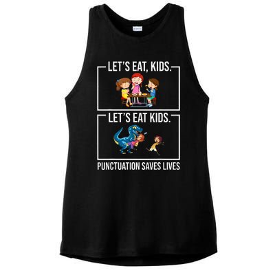 Let's Eat  Punctuation Saves Lives Grammar Ladies PosiCharge Tri-Blend Wicking Tank