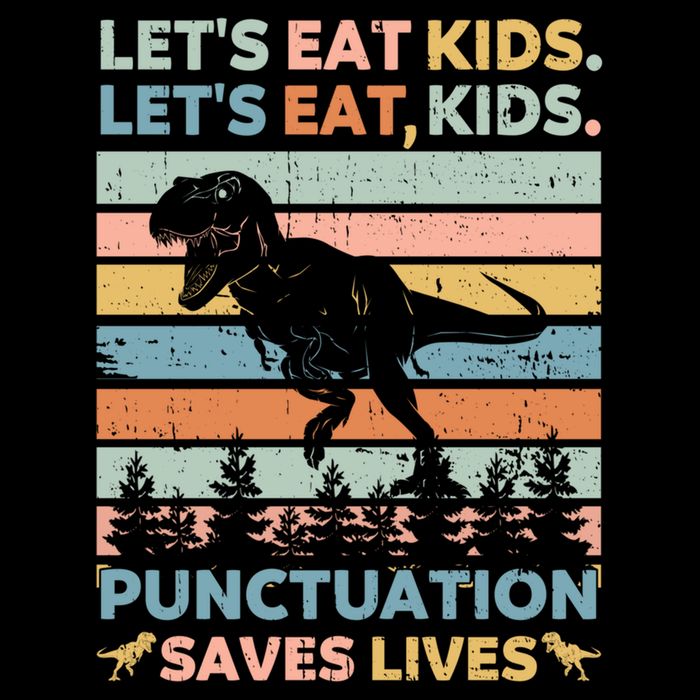 LetS Eat Punctuation Saves Lives Funny Grammar Dino Gift City Backpack