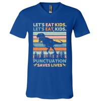 LetS Eat Punctuation Saves Lives Funny Grammar Dino Gift V-Neck T-Shirt