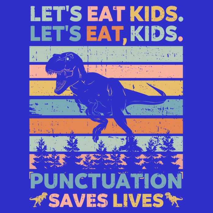 LetS Eat Punctuation Saves Lives Funny Grammar Dino Gift V-Neck T-Shirt