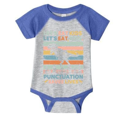 LetS Eat Punctuation Saves Lives Funny Grammar Dino Gift Infant Baby Jersey Bodysuit