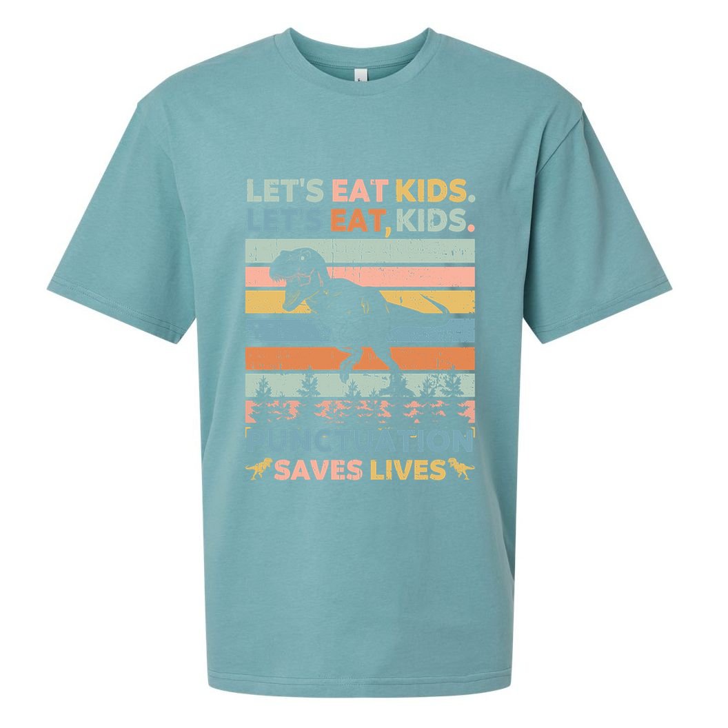 LetS Eat Punctuation Saves Lives Funny Grammar Dino Gift Sueded Cloud Jersey T-Shirt