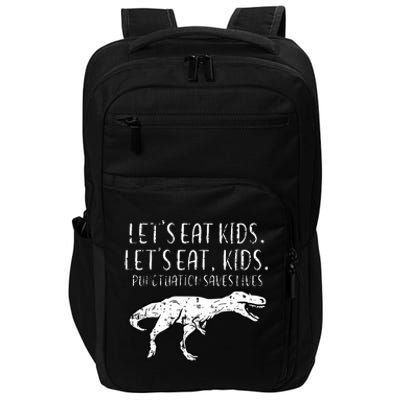 Lets Eat Punctuation Saves Lives Dino Impact Tech Backpack