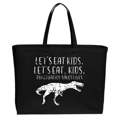 Lets Eat Punctuation Saves Lives Dino Cotton Canvas Jumbo Tote