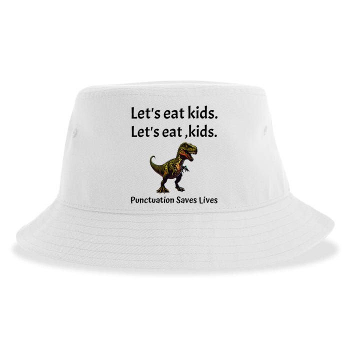 LetS Eat Punctuation Saves Lives Funny Grammar Sustainable Bucket Hat