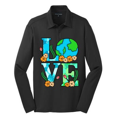 Love Earth Planet Save Earth's Day Graphic Silk Touch Performance Long Sleeve Polo