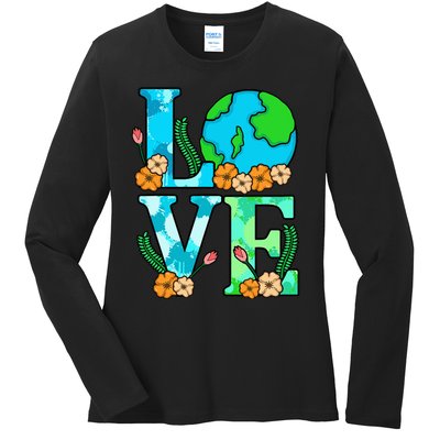 Love Earth Planet Save Earth's Day Graphic Ladies Long Sleeve Shirt