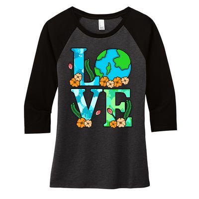 Love Earth Planet Save Earth's Day Graphic Women's Tri-Blend 3/4-Sleeve Raglan Shirt