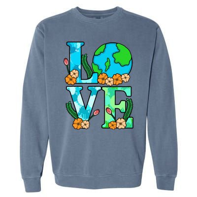 Love Earth Planet Save Earth's Day Graphic Garment-Dyed Sweatshirt